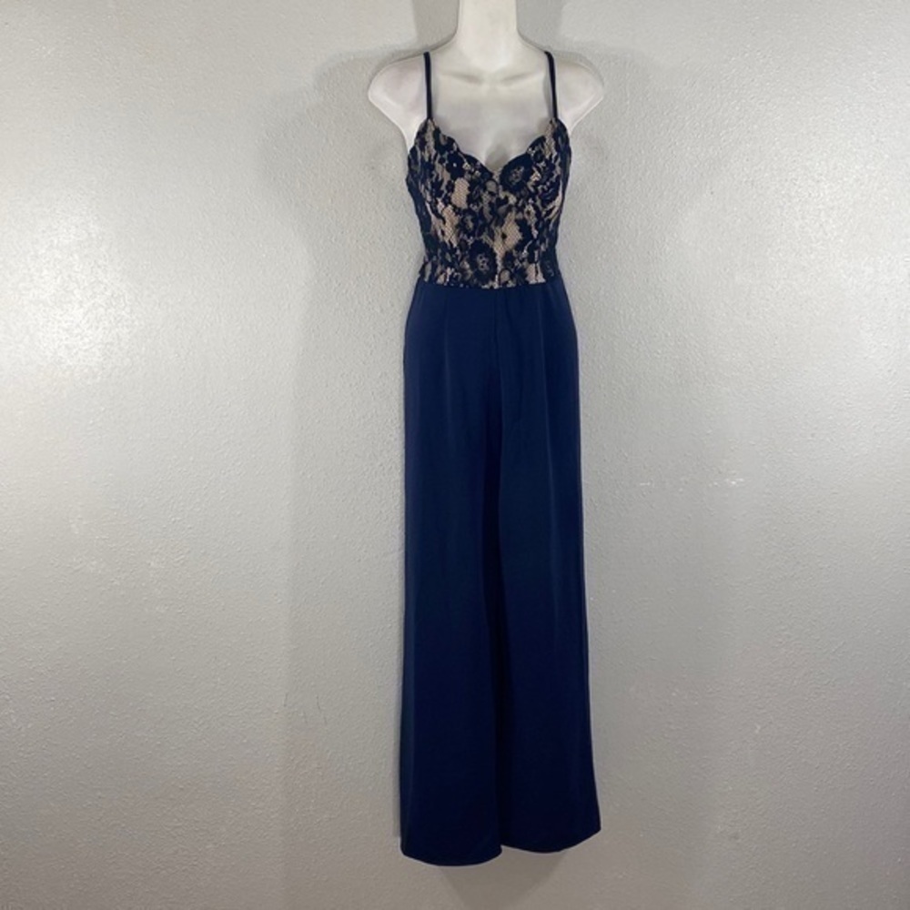 NWT Francesca’s Mi Amor Jean navy lace jumpsuit - Picture 5 of 11